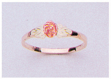 Solid 10kt Three Tone Gold Red Rose with Green Leaves Blank Ring Size 4-8 shank setting, Prospector Gold, 643-626
