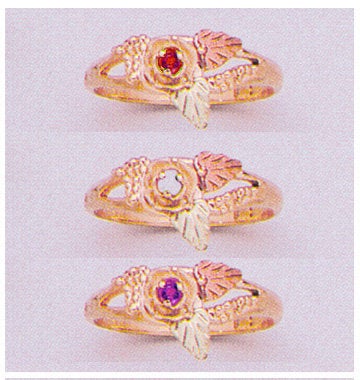 Solid 10kt Three Tone Rose with Leaves, Natural Gemstone Ruby, Emerald, Sapphire, Amethyst, Citrine, Peridot, Promise Ring, Size 6-7 643-629