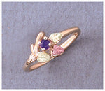 Solid 10kt Three Tone Rose with Leaves, Natural Gemstone Ruby, Emerald, Sapphire, Amethyst, Citrine, Peridot, Promise Ring, Size 7 643-648