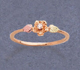 Solid 10kt Three Tone Rose with Leaves, Natural Gemstone Ruby, Emerald, Sapphire, or Diamond, Promise Ring, Size 4-7 643-640