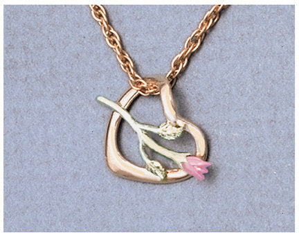 Solid 10kt Three Tone, Weeping Heart with Rose Pendant, Red and Green Gold, Includes 18" Chain, 641-950/644-950