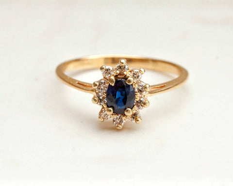 Solid Sterling Silver, Solid Yellow, White, or Rose 14kt Gold Natural Blue Sapphire and Diamond Ring Custom Made Ring Size 5-8 143-051