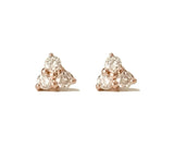 14kt Yellow, White, or Rose Gold Natural (Genuine) 2mm-3mm Round Triple Diamond Earrings, Tri-stone Studs, Trinity Cluster,  Fine Earrings