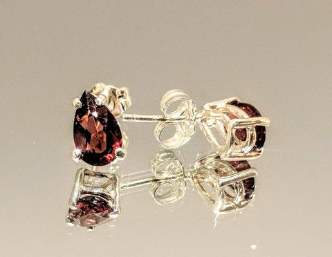 Solid Sterling Silver or Solid 14kt White, Yellow, or Rose Gold 6x4-10x7mm Pear Natural Blood Red Garnet Stud Earrings, VVS, Birthstone