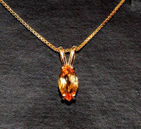 Solid Sterling Silver or 14kt Yellow, White or Rose Gold Natural Golden Citrine Pendant with Chain, 8x4-14x7 Marquise Cut, Custom Made