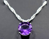 Solid Sterling Silver or Solid Gold Natural Amethyst Pendant with Chain, 7, 8, 9, or 10mm Round Cut, Dangle Pendant, Custom Made