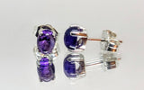 Solid Sterling Silver or Plated Yellow, White, or Rose Gold Natural Amethyst Stud Earrings Setting, 6x4-10x8 Cabochon, Birthstone Earrings