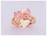 Solid 10kt Three Tone Gold Red Rose with Green and Red Leaves Blank Ring Size 5-8 shank setting, Prospector Gold, 643-634