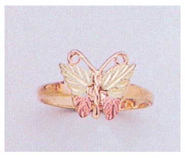 Solid 10kt Three Tone Gold Red and Green Butterfly with Leaves Blank Ring Size 5-8 shank setting, Prospector Gold, 643-637