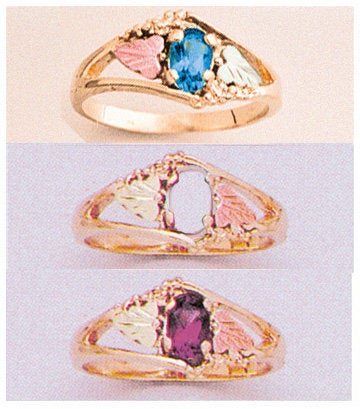 Solid 10kt Three Tone Leaf Ring, Natural Gemstone  Amethyst, Citrine, Peridot, Topaz Oval Promise Ring, Size 5-8 643-630
