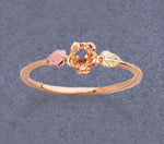 Solid 10kt Three Tone Rose with Leaves, Natural Gemstone Ruby, Emerald, Sapphire, or Diamond, Promise Ring, Size 4-7 643-640