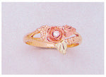 Solid 10kt Three Tone Two Leaf Rose Ring, Natural Gemstone Diamond, Promise Ring, Size 4-7 643-632