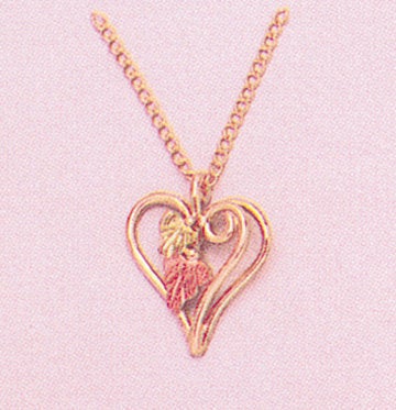 Solid 10kt Three Tone, Heart Dangle with Two Leaf Pendant, Red and Green Leaves, Includes 18" Chain, 641-917/644-917