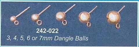 Solid Sterling Silver or 14kt  Solid Gold  Or Gold Filled 1 Set (2 pieces) 3-7mm Round Ball Stud Dangle Earrings, Setting, 242-022
