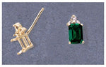 Solid Sterling Silver or 14kt Gold 1 Set (2 pieces) 6x4mm Emerald Cut Earrings Setting with Accents, 162-023/142-023