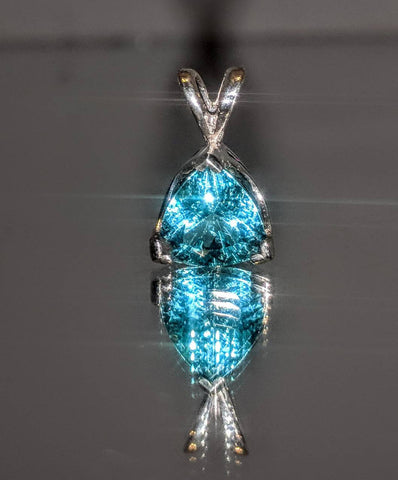 Solid Sterling Silver or Gold Natural Swiss Blue Topaz Pendant with Chain, Dangle Pendant, 5mm-9mm Trillion Cut, Custom Made, Fine Jewelry