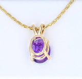 Solid White, Yellow, or Rose Gold Natural Amethyst Pendant with Solid Gold Chain, 7x5-14x10 Oval Cut, Dangle Pendant, Custom Made 141-010