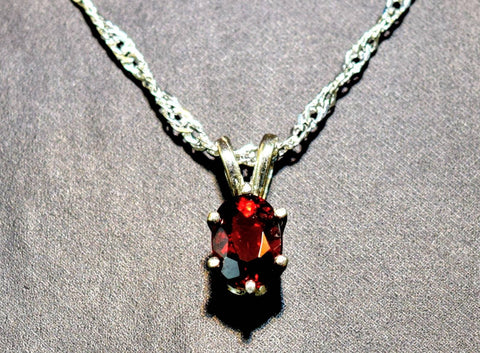 Solid Sterling Silver or 14kt White, Yellow, or Rose Gold Natural Blood Red Garnet Pendant with Chain, 7x5-9x7 Oval Cut, Custom Made