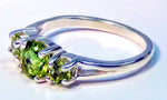 Solid Sterling Silver or Solid 14kt White, Yellow, or Rose Gold Natural Peridot Three Stone Ring Size 7 Cluster, Trifecta, VVS Eye Clean