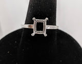 Sterling Silver 6X4, 7x5, 8X6 Emerald Cut Pre-Notched Blank Ring Size 6, 7, or 8 shank setting 163-272