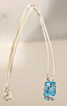Solid Sterling Silver or Solid 14kt White or Yellow Gold Natural Swiss Blue Topaz 10x8 Emerald Cut Pendant With Chain, VVS, Valentines Day
