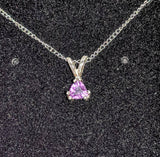 Solid Sterling Silver or Gold Natural Amethyst Pendant with Chain, 4mm, 5mm, 6mm or 7mm Trillion Cut, Dangle Pendant, Custom Made 141-080