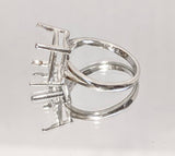 Sterling Silver 9x7-16X12 Emerald Cut Pre-Notched Blank Ring Size 5, 6, 7 or 8 shank setting 163-472