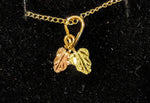 Solid 10kt Three Tone, Two Leaf Pendant, Red and Green Leaves, Includes 18" Chain, 641-801/644-801