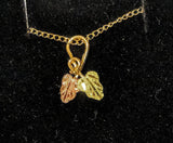 Solid 10kt Three Tone, Two Leaf Pendant, Red and Green Leaves, Includes 18" Chain, 641-801/644-801