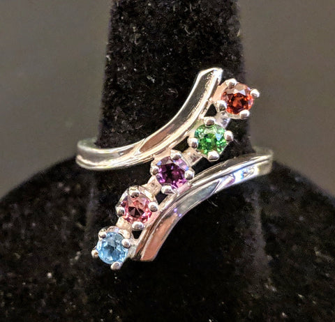 Mother's Ring Solid Sterling Silver or 14kt White, Yellow or Rose Gold, 3, 4, 5, or 6 Stone, Custom Made, Engraving, Natural Birthstones