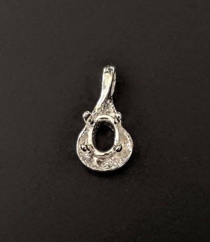 Solid Sterling Silver or 14kt Yellow or White Gold 7x5-10X8mm Oval Semi Textured Fancy Pendant Setting, New, Made in USA 161-750/141-750