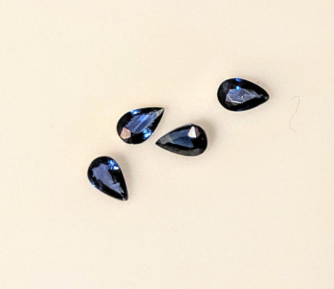 Sale! Lot of 4, Natural Genuine Deep Blue Sapphire, 4x3mm Pear, 0.975 tcw, VS, September Birthstone