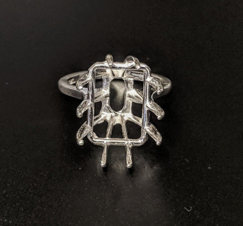 Solid Sterling Silver or 14kt Gold 16x12-20x15 Deep Emerald Cut Pre-Notched Blank Ring Size 8 shank setting 163-860/143-860