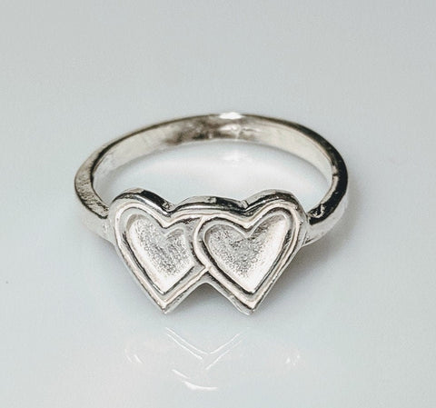Solid Sterling Silver Inlay Double Heart Blank Setting, Rough Casted, DYI Jewelry, Empty Ring, Engraving, For Silversmiths Size 4-7, 563-139