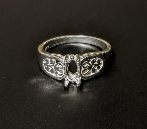 Solid Sterling Silver or 14kt Gold 6X3-10X6 Marquise Filigree Pre-Notched Blank Ring Size 7 shank setting 163-434/143-434