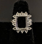 Solid Sterling Silver or 14kt Gold 6x4-14x12mm Emerald Cut Cluster Pre-Notched Blank Ring Size 7 setting 163-546/143-546