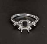 Sterling Silver or 14kt Gold 7x5 Emerald Cut Side with Trillion Accents Pre-Notched Blank Ring Size 7 setting 163-460/143-460