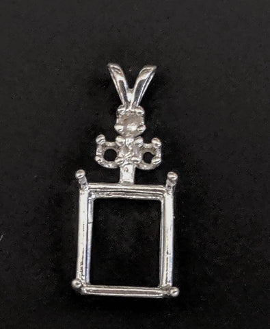 Solid Sterling Silver or 14kt White or Yellow Gold 6x4-14x10 Emerald Cut Pendant Setting with Accents, New, Made in USA 161-023/141-023