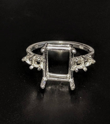 Solid Sterling Silver or 14kt Gold 9x7-16x12mm Emerald Cut Accented Pre-Notched Blank Ring Size 7 setting 163-484/143-484