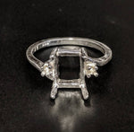 Solid Sterling Silver or 14kt Gold 6x4-12x10mm Emerald Cut Accented Pre-Notched Blank Ring Size 5-8 setting 163-532/143-532
