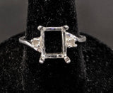 Solid Sterling Silver or 14kt Gold 6x4-12x10mm Emerald Cut Accented Pre-Notched Blank Ring Size 5-8 setting 163-532/143-532