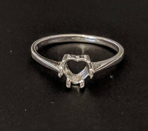 Solid Sterling Silver or Solid 14kt White or Yellow Gold 5-10mm Heart Pre-Notched Blank Ring Size 7 shank setting 163-631/143-631
