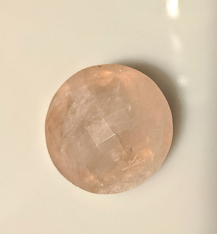 62ct, Natural Genuine Rose Quartz, 26mm Round Checkerboard Cut,  Faceted, Translucent Stone, Huge, Large, Mined in USA