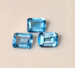 Lot of 3, Natural African Swiss Blue Topaz, 9x7 Emerald Cut, 8.28ct, VVS Eye Clean, Loose Stone
