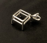 Solid Sterling Silver or 14kt Gold 6mm-11mm Square Princess Pendant Setting, New, Made in USA 161-070/141-070