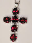 Solid Sterling Silver Large Blood Red Garnet Oval Cut Cross Pendant, 24+CTS, VVS-VS Free Shipping!