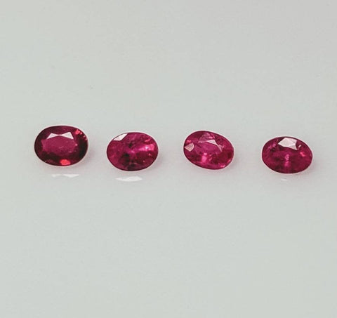 Sale! Lot of 4, 0.81ct, Natural (Genuine)  Sri Lanka Blood Red Ruby, 4x3mm Oval, VS-SI,  July Birthstone, Loose Stone, Burma Ruby