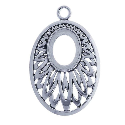 Sterling Silver 16 x 12mm Fancy Oval Pendant Mounting, Oval Cab (Cabochon) Pendant Setting 686985