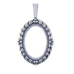 Sterling Silver Oval Leaf Cameo/Cabochon Pendant Mounting, 25x18-40x30mm Oval Cab (Cabochon) Pendant Setting