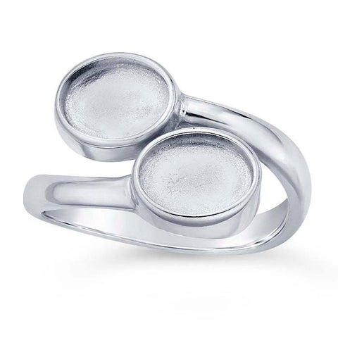 Sterling Silver 6x4-8x6mm Oval Bypass Cabochon Ring Mounting Mounting blank Cab (Cabochon) setting Size 6-8